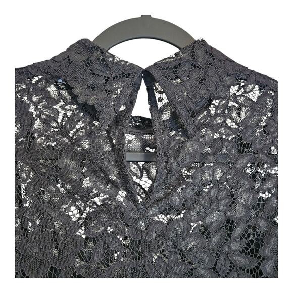 Laundry by Shelli Segal Womens M Lace Top Black Collar S/S Back Keyhole Closure - Picture 6 of 10